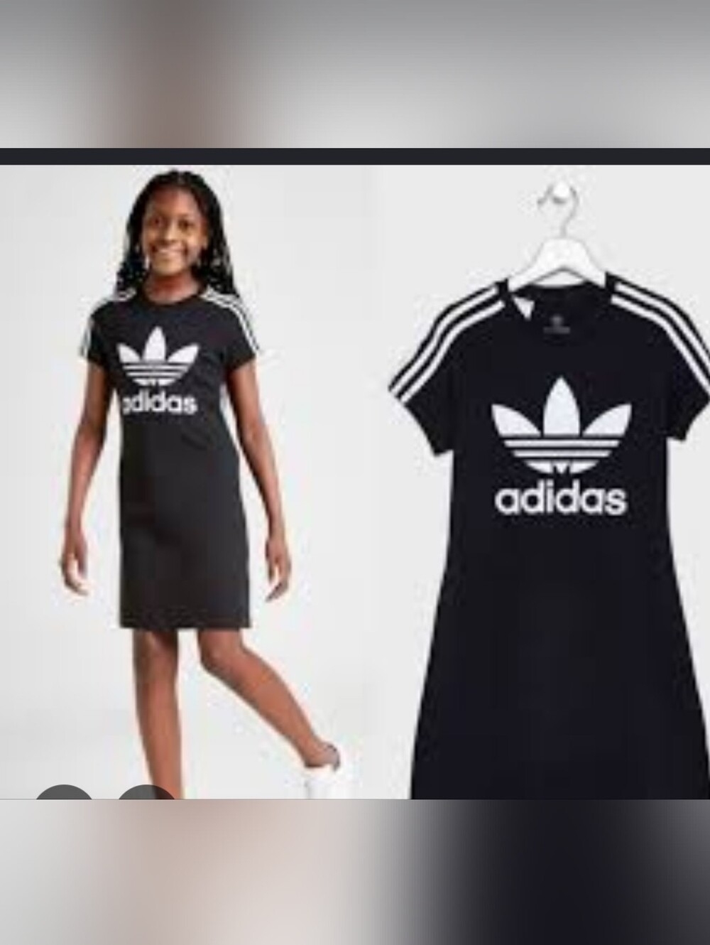 adidas Black Tee Dress with White Trefoil and Shoulder Stripes